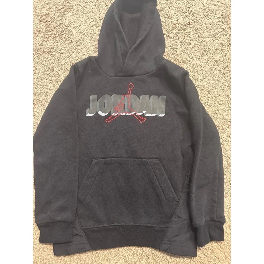 Jordan Pullover Hoodie Kids Black Red Gray Jumpman Sweatshirt Youth Activewear